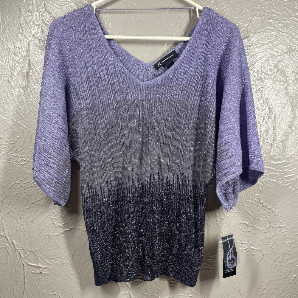 INC Women's Knit Sweater purple Ombre Sparkle Infused Deep V Dolman Sleeve